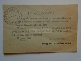 ZA344.3  Hungary Levelezőlap - Kárász Féle Leány Árvaház  HORGOS Csongrád Megye  (Serbia) 1944 - Autres & Non Classés