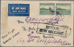 Neufundland - Flugpost: 1946 First Flight GANDER-EUROPE Cover Forwarded To MOSCOW And Returned, Fran - Einde V/d Catalogus (Back Of Book)