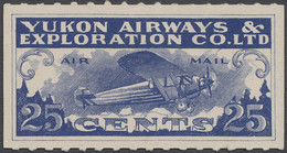 Canada - Besonderheiten: 1928, Airmail Stamp 25 C. "YUKON AIRWAYS & EXPLORATION CO.LTD" Blue, Mint L - Andere & Zonder Classificatie