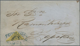 Mexiko: 1861 'Hidalgo' 4r. Black On Yellow Bisected Diagonally And Used On Folded Cover From Guadala - Mexico