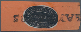 Mexiko: 1867, Monterrey Emergency Issue, Oval Cut On Piece With S. L. "LAMPAZOS", Lindenbergs 1896 G - Mexico