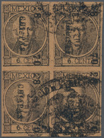 Mexiko: 1868, 6 C. Fat Numbers With Ovpt. 28-70 CHIAPAS, A Block Of Four Canc. Seal Mark "ADMINISTRA - Mexico