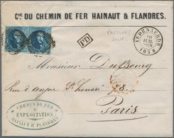 Belgien: 1858, 20 C Blue 'medaillon', Horizontal Pair, Left Stamp Touched At Top, Else Close To Most - Brieven En Documenten