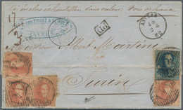 Belgien: 1862 20c Blue, 40c(4) Carmin Pink, Imperforate MEDAILLON Type ( Horizontal Fold Affecting T - Andere & Zonder Classificatie