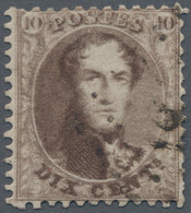 Belgien: 1863, 10c. Brown, Perf. 12½:13, Showing Double/shifted Impression Of Design, Fine Used Copy - Gebruikt