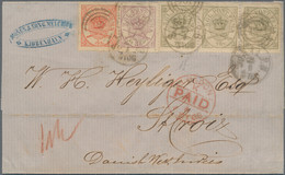 Dänemark: 1868, 3 Sk Lilac, 4 Sk Red And Horizontal Strip Of Three 18 Sk Olive, Tied By Numeral Dupl - Brieven En Documenten