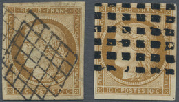 Frankreich: 1849, 10 C Bister Brown Used With Grill Cancel And 10 C Greenish Bister Used With Large - Gebruikt