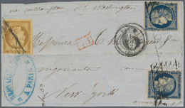 Frankreich: 1850, 10 C Bister Brown And 2 X 25 C Blackish Blue, Full Margins Each, Tied By Roller 'g - Brieven En Documenten