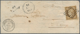 Frankreich: 1849, 10 C Bister Brown, Full To Large Margins, Tied By Grill Cancel, On Entire Letter W - Brieven En Documenten