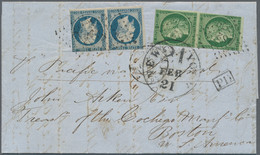 Frankreich: 1850/1853, 15 C Dark Green, Vertical Pair, Together With 25 C Deep Blue Napoleon, Horizo - Brieven En Documenten