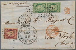 Frankreich: 1853, Ceres 15c. Green Vertical Pair And Single Stamp 1fr. Carmine, Fresh Colours But He - Andere & Zonder Classificatie