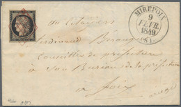 Frankreich: 1849, 20 C Black On Yellow, Full Margins, Neatly Tied By Grill Cancel In RED, Besides Do - Brieven En Documenten