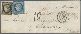 Frankreich: 1849, 20 C Black And 25 C Blue, Both Stamps With Full Margins, Tied By Grill Cancel, Mix - Brieven En Documenten