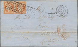 Frankreich: 1850, 40 C Orange Ceres, Horizontal Pair, Left Stamp With RETOUCHED (broad) "4", Both St - Brieven En Documenten