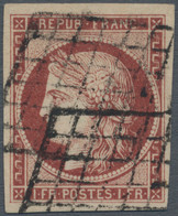 Frankreich: 1849, 1 Fr Carmine-brown, Full To Large Margins, Used With Grill Cancel. VF Condition. S - Gebruikt