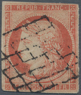 Frankreich: 1849, 1 Franc Vermilion, Close To Full Margins, Upper Right Corner Tinnily Touched, Used - Gebruikt