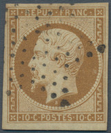 Frankreich: 1852, Presidence 10c. Bistre, Fresh Colour And Full To Wide Margins, Neatly Obliterated - Gebruikt