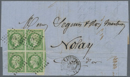 Frankreich: 1854, 5 C Yellow-green, Block Of 4, Close To Broad Margins With Neighbouring Stamps At R - Brieven En Documenten