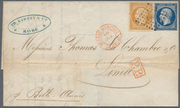 Frankreich: 1856, 10 C Lemon Yellow And 20 C Dark Blue, Full Margins Each, Tied By Numeral Cancel '1 - Brieven En Documenten