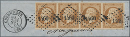 Frankreich: 1861, 10 C Light Brown 'Napoleon', Horizontal Strip Of 4 On Fragment, Full To Large Marg - Andere & Zonder Classificatie