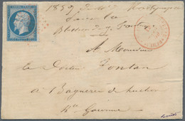 Frankreich: 1859, 20 C Blue Napoleon, Full Margins, Tied By Losange 'BSE' In Red, Along With Red Cds - Brieven En Documenten