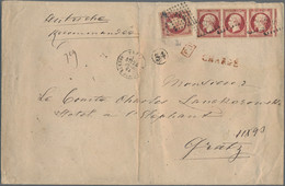 Frankreich: 1853, Napoleon 80 Cent. Carmine In Strip Of Three And Single Stamp (defect) On Envelope, - Brieven En Documenten