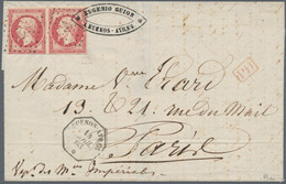 Frankreich: 1863, FRENCH P.O. ABROAD: 80 C Rose, Horizontal Pair, Close To Mostly Full Margins, Tied - Brieven En Documenten