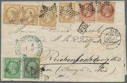 Frankreich: 1867, 1 C Green-olive, 2 X 2 C Red-brown, 5 C Green And 4 X 10 C Bister Brown Napoleon, - Brieven En Documenten