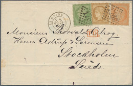 Frankreich: 1862/1871, 5 C Green Napoleon, 15 C Bister And 40 C Orange Ceres, Tied By GC '1769', 3-c - Brieven En Documenten