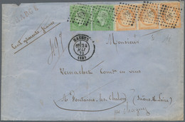 Frankreich: 1872, 5 C Green Napoleon, Horizontal Pair, Besides 40 C Orange Ceres, Horizontal Strip O - Brieven En Documenten