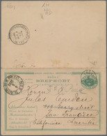 Schweden - Ganzsachen: 1883 Postal Stationery Double Card 15+15 øre Green Used From Frövi To SAN FRA - Postwaardestukken