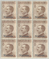 ITALIA ISOLE DELL'EGEO NISIRO 1912 40 C. (Sass. 6) BLOCCO DI 9 NUOVO INTEGRO ** - Egeo (Nisiro)