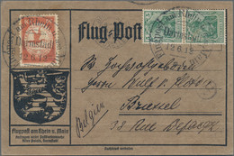 Deutsches Reich - Germania: 1912, 10 Pf. Flugpost Rhein/Main Auf Sehr Dicker Karte Mit 2mal 5Pf. Ger - Brieven En Documenten