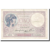 France, 5 Francs, Violet, 1940, 1940-12-26, TTB, Fayette:04.18, KM:83 - 5 F 1917-1940 ''Violet''