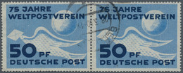 DDR: 1949, 50 Pfg. UPU Mit Reutsche Des Plattenfehlers "Taubenflügel Gebrochen" Im Waagerechten Paar - Gebruikt