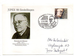 Allemagne--1989--lettre De Sindelfingen (JUPEX 89) Pour STUTTGART ..cachet..Reinhold Maier.......à Saisir - Briefe U. Dokumente