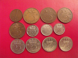 Pays-bas Netherland Nederland. Lot De 12 Pièces : 1, 5, 10, 25 Cents. 1948/1980 - 1948-1980 : Juliana