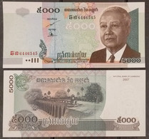 Cambodia Cambodge Kampuchea 5,000 5000 Riels UNC Banknote 2007 - P#55D - Cambodja