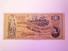 GP 2021 - 50  CONFEDERATE STATES Of AMERICA  :  BILLET De ONE DOLLAR  1862   XXX - Confederate Currency (1861-1864)