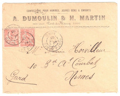 PONT à MARCQ Nord Lettre 2°Ech Entête Confection DUMOULIN MARTIN 15c Mouchon Yv 125 Ob 1903 Type 84 - Cartas