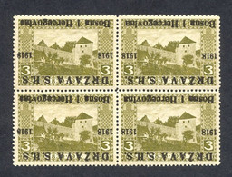 SHS BOSNIA AND HERZEGOVINA - Mi.No. 1, Block Of Four, Inverted Overprint. - Bosnie-Herzegovine