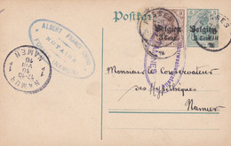 2 Scans Carte Entier Postal + OC1 Fosses Cachet Censure Militaire Tamines - Duitse Bezetting