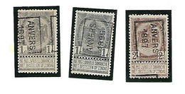 3 Pcs ANVERS 1897 (1ct) + 1897 (2ct) + 1895 (1ct) - Rolstempels 1894-99