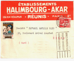 PARIS Lettre Entête Ets HALIMBOURG AKAR 50c Paix Rouge Yv 283 Ob Meca 1932 Vignette Etiquette Tuberculose 1932 - Antituberculeux