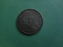 1 Franc Semeuse Argent 1919  1 Franco 1 Franc Semeuse 银色1919 - Autres & Non Classés