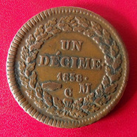 Monaco. Honoré V. Un Décime 1838 C M. Diam. 33 Mm - 1819-1922 Onorato V, Carlo III, Alberto I