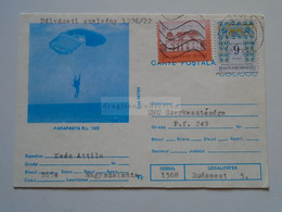 ZA345.3   Hungary- Romania   Romanian  Postal Stationery - Parachute Fallschirm Sent From GYUA  To Budapest 1996 - Storia Postale