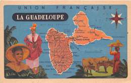 ¤¤   -  GUADELOUPE   -   Union Française  -  Carte De L'Ile   -  Publicité Du " LION NOIR "    -  ¤¤ - Autres & Non Classés