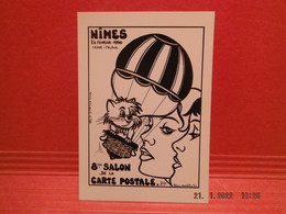 Cpm Collection Signee Jacques Lardie -illustrateur-NIMES 8eme Salon De La Cp 1990  Femmes Chat Mongolfiere - Bourses & Salons De Collections