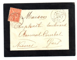 VILLEFORT Lozère Envloppe Mignonette Deuil 15c Mouchon Yv 125 Ob 1901 - Brieven En Documenten